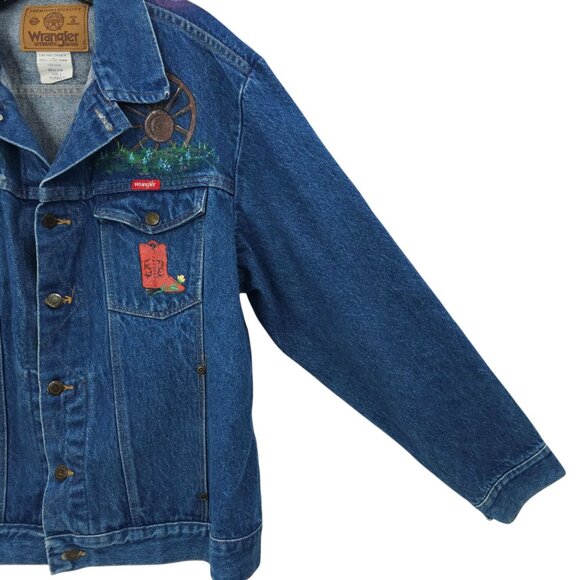Wrangler Western Denim Jacket Womens Size L DIY Hand Painted Texas Cactus Boot - Picture 16 of 16